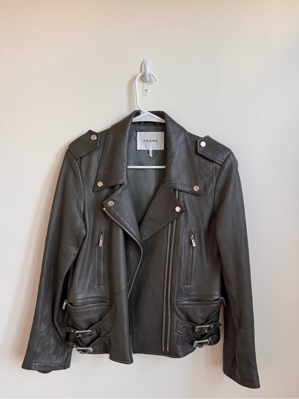Frame Green Leather Moto Jacket